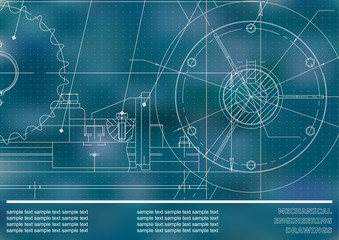 Fototapeta premium Vector drawing. Mechanical drawings on a blue background. Engineering illustration. Corporate Identity. Points
