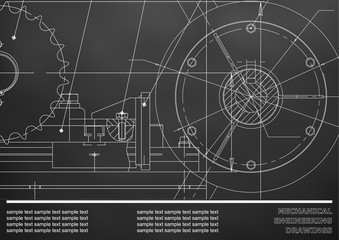 Vector drawing. Mechanical drawings on a black background. Engineering illustration. Corporate Identity
