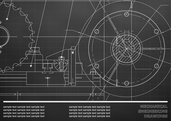 Vector drawing. Mechanical drawings on a black background. Engineering illustration. Corporate Identity. Grid