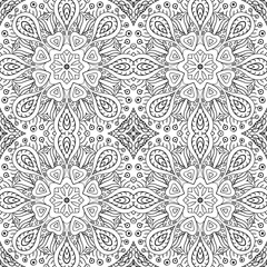 Mandala doodle drawing. seamless ornament. Ethnic motives. Hearts Coloring