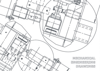 Mechanical Engineering drawing. Blueprints. Mechanics. Cover. Engineering design, production