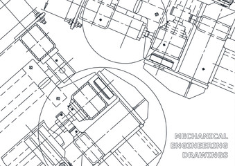 Fototapeta premium Blueprints. Mechanics. Cover. Mechanical Engineering drawing. Engineering design