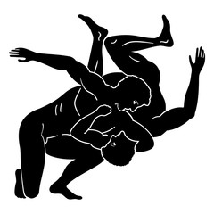 Greek style drawing.Two naked men fighting. Isolated blask drawing on a white background. © migfoto