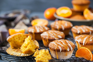 Carrot tangerine cupcakes with glaze and caramel topping