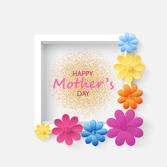 White vector frame with colorful paper flowers