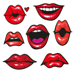 Woman's lip gestures set vecor illustration