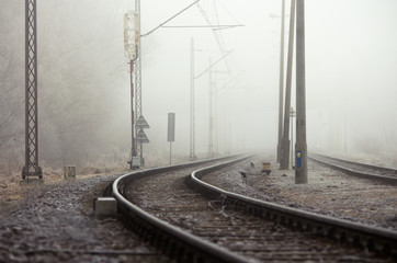 Railroad tracks, foggy winter morning. © Aneta