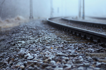 Railroad tracks, foggy winter morning. © Aneta