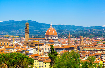 Beautiful type of Cathedral of Santa Maria del Fiore from Michelangelo's hill in summer day,...