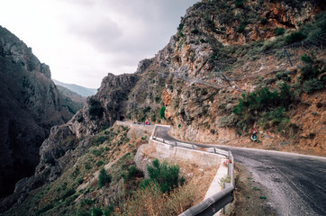 Road across the Topolia Gorge, canyon in Crete, Greece