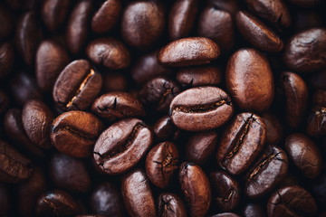Coffee beans in macro top view