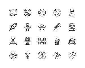 Fototapeta premium Space icon set, outline style