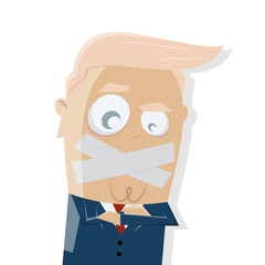 businessman with duct tape over his mouth