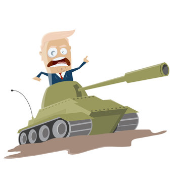 angry president attacking with a tank