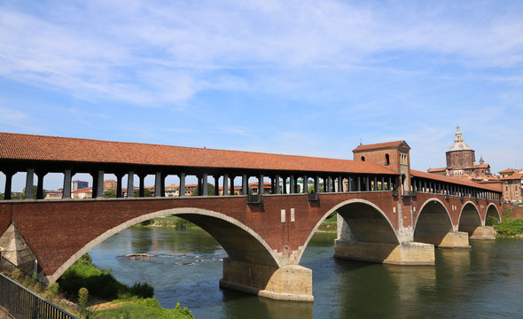 covered bridge over the TICINO River in Pavia
