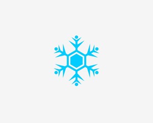 People vector icon, snow design round web blue button. 