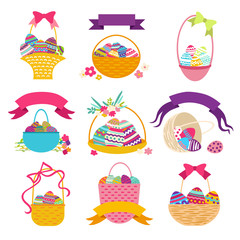 Set of Easter basket with egg. Vector illustration.
