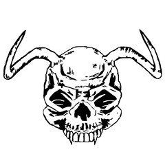 Horned skull of the beast, black and white, isolated.