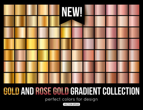 Rose gold gradient collection. Trend colors. Vector metal texture.