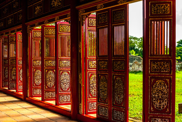 Red doors in Hue Forbidden city
