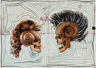 dialogue - myth - skulls, vector illustration