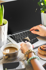 concept girl online shopping with laptop mock up