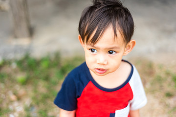 Close up asian kids with angry face 