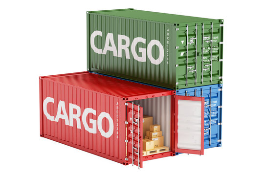 Cargo containers with parcels, 3D rendering