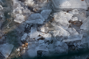 close up on winter broken ice