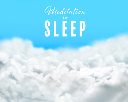 Concept of music for sleep and meditation. White clouds on blue sky
