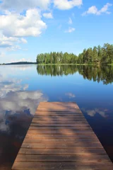Fotobehang Typical Finnish nature fir woods near lake © Tanouchka