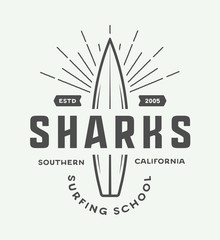 Fototapeta premium Vintage surfing logo, emblem, badge, label, mark. 