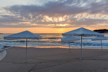 Sunrise Panorama from Beach of town of Tsarevo, Burgas Region, Bulgaria