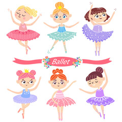 Cute ballerinas in various poses.  Ballet dancer. Vector illustrator isolated