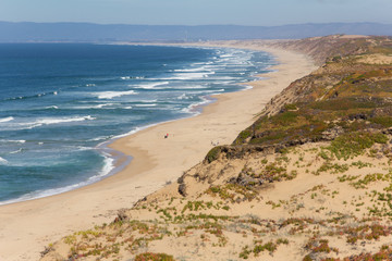 Ocean, waves, and beach of Monterey, California looking north towards Santa Cruz