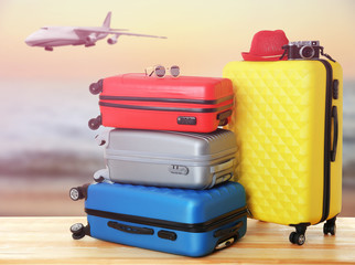 Travel concept. Suitcases in airport terminal