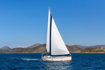 Fototapeta na wymiar Sailing ship luxury yacht boat in the Aegean Sea.