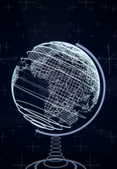 Futuristic glowing terrestrial globe made of wireframes (3D rendering) illustrating globalization, internationalization, travel or global modern future concepts Internet or Communication