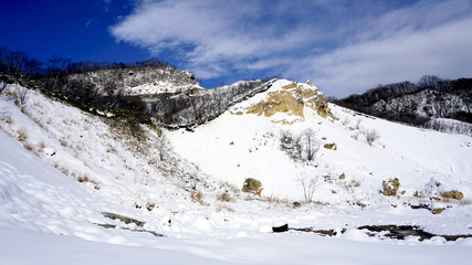 Noboribetsu onsen snow mountain bluesky hell valley