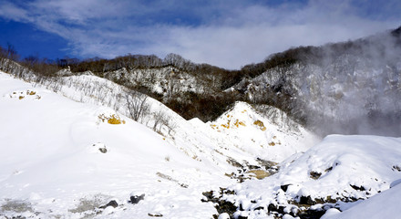Noboribetsu onsen snow mountain hell valley winter