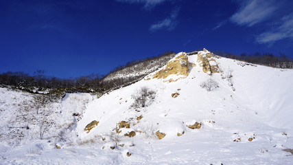 Noboribetsu onsen snow mountain bluesky hell valley winter
