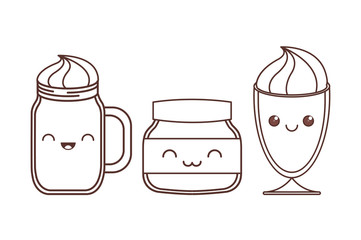 milkshakes and jar kawaii icon image black line  vector illustration design 