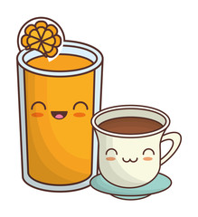 coffee cup and orange juice  kawaii icon image vector illustration design 