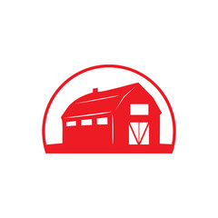 Barn House with Red Line. Farm House