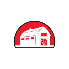 Simple Barn House on Red Background. Farm House