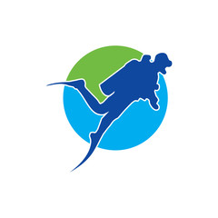 Scuba Diver Logo with Blue and Green Background