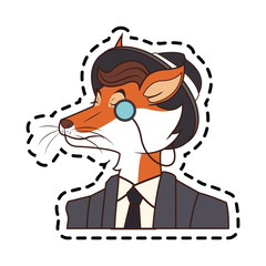 fox with hipster style over white background. colorful design vector illustration