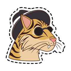 tiger with hipster style over white background. colorful design. vector illustration