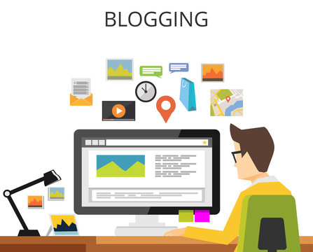 Blogger writing article. Blogging concept. Blog concept. Internet contents..