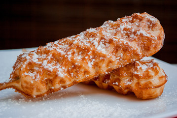 Belgian Waffle Sticks on white plate